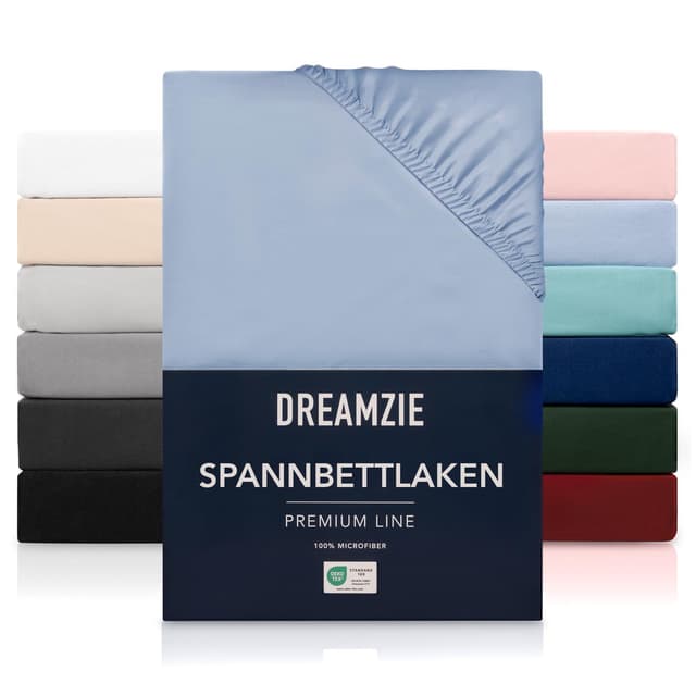 Dreamzie Spannbetttlaken 200x200 cm - Hoher Steg bis 33 cm - 100% Mikrofaser - Blau - Schadstoffgeprüft (Oeko TEX) 🌟