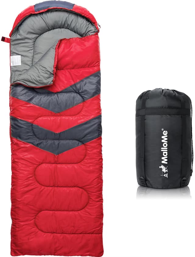 🏕️ MalloMe Schlafsack Outdoor - Schlafsack Erwachsene und Kinder - Schlafsack Winter, Schlafsäcke, Camping Sleeping Bag, Deckenschlafsack - Winterschlafsack - Leicht, Tragbar, Warm, Deckenschlafsäcke Einzel Rot 3 Jahreszeiten 10 bis 25 °C