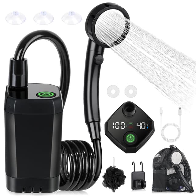 Spopal Tragbare Campingdusche mit Pumpe und LED-Temperaturanzeige 🚿