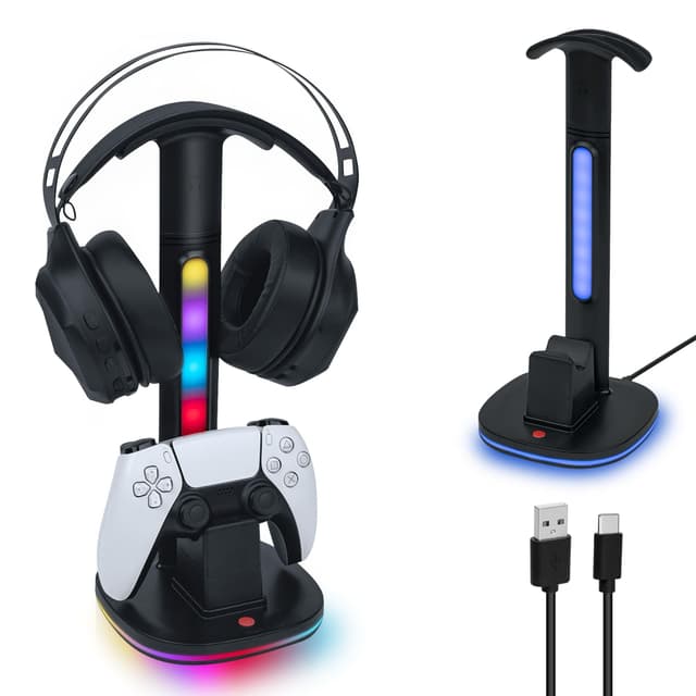 🎮🔋 Mcbazel Ladestation für PS5 Controller mit RGB-Licht | Ladegerät mit Headset Halter