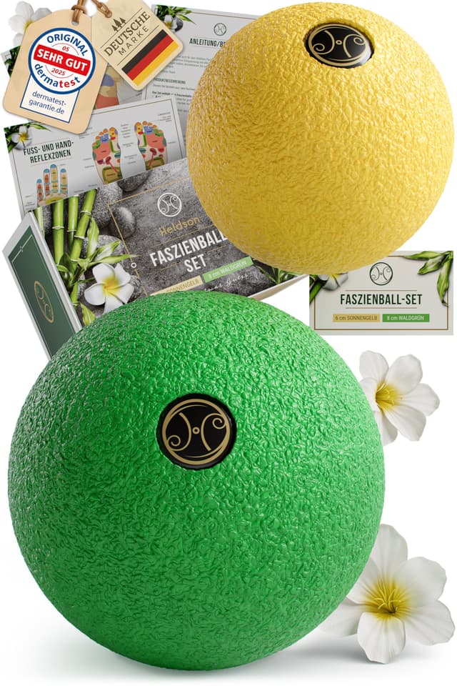 HELDSON® Premium Faszienball klein 2er Set [6cm & 8cm] 🌟 - Faszien Ball hart 💪 - Faszienball für Füße 👣 - Massage Ball um Verspannungen in Nacken, Schulter zu lösen 🌿 - Faszienkugel - Massageball Rücken
