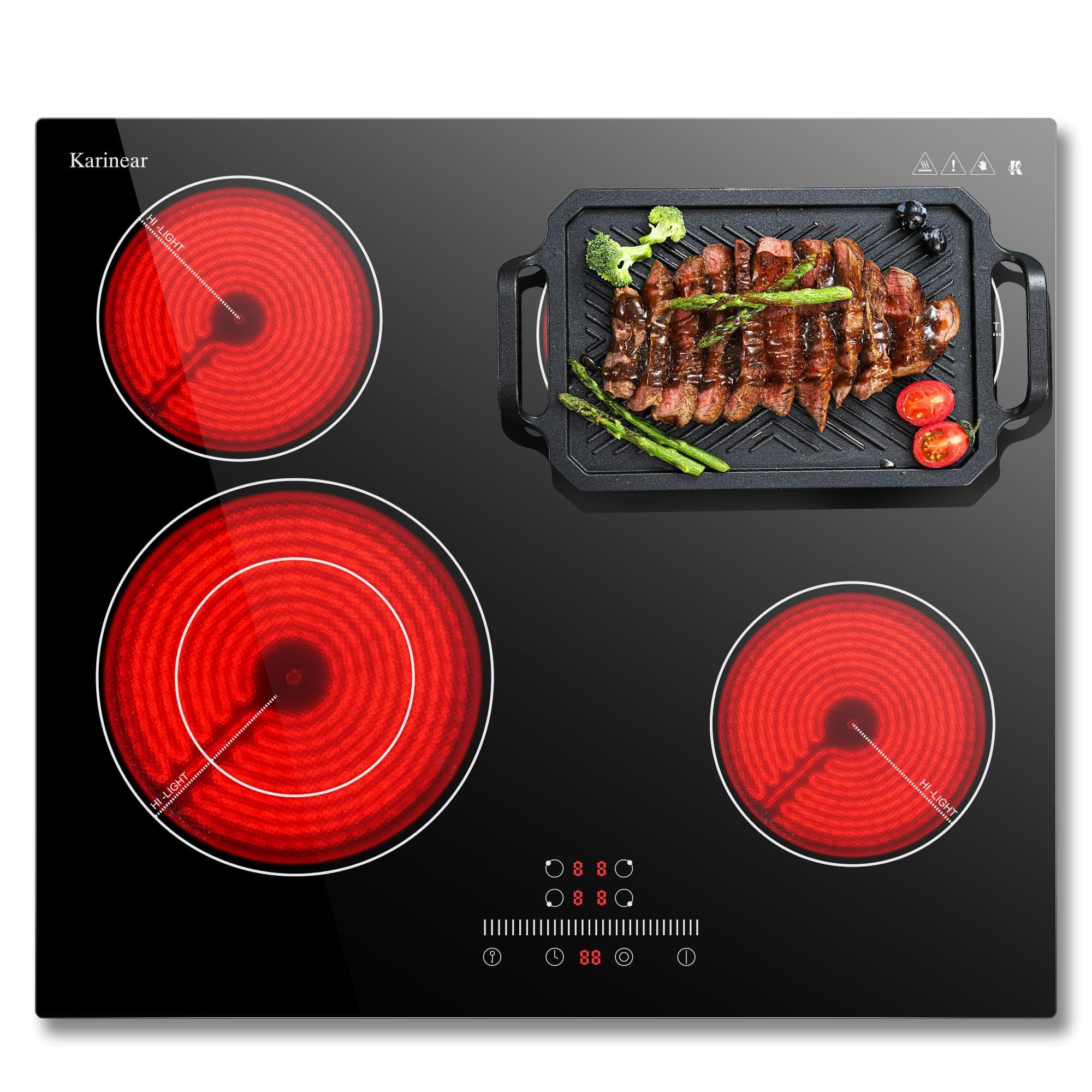 🔥 Karinear Glaskeramikkochfeld 4 Platten Einbau - Elektrokochfeld 60 cm mit Slider-Steuerung