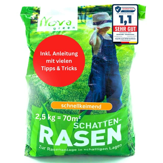 Rasensamen schnellkeimend Schattenrasen 2,5kg - Sommer - SEHR GUT getestet
