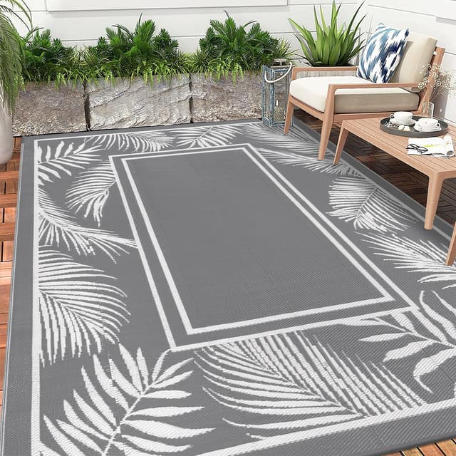 Enyhom Outdoor Teppich Wetterfest, 180x270 cm Grau - Wendbarer Balkon Camping Teppich