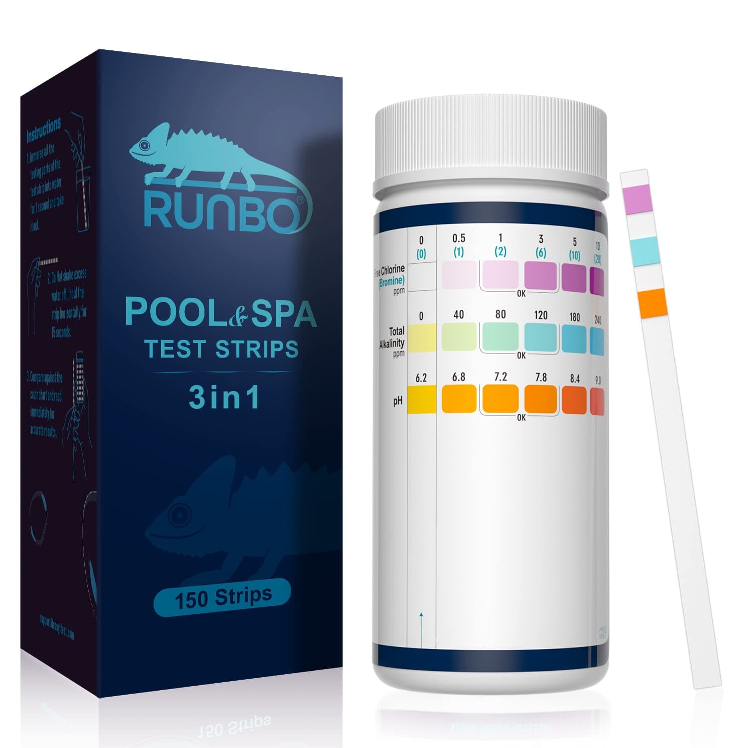 RUNBO 3-in-1 Pool-Teststreifen für Spa, 150 Stäbchen 🏊‍♂️💧