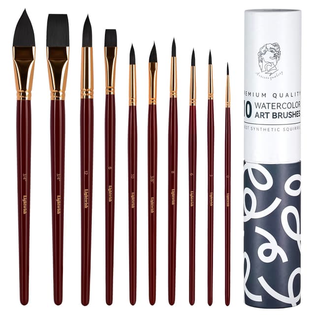 🎨 LIGHTWISH Aquarellpinsel Set,10PCS Nylon Aquarellpinsel Set für Künstler und Anfänger 🖌️