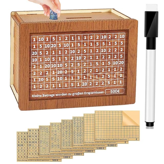YZDZSW Holz-Spardose, Retro Sparbüchse Aufbewahrungsbox, Wiederverwendbare Spardose mit Sparziel