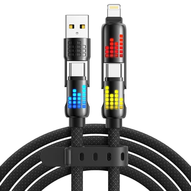 RAVIAD Multi USB Kabel 4 in 1 Universal Ladekabel [2M] 240W USB Schnellladekabel mit RGB LED Licht