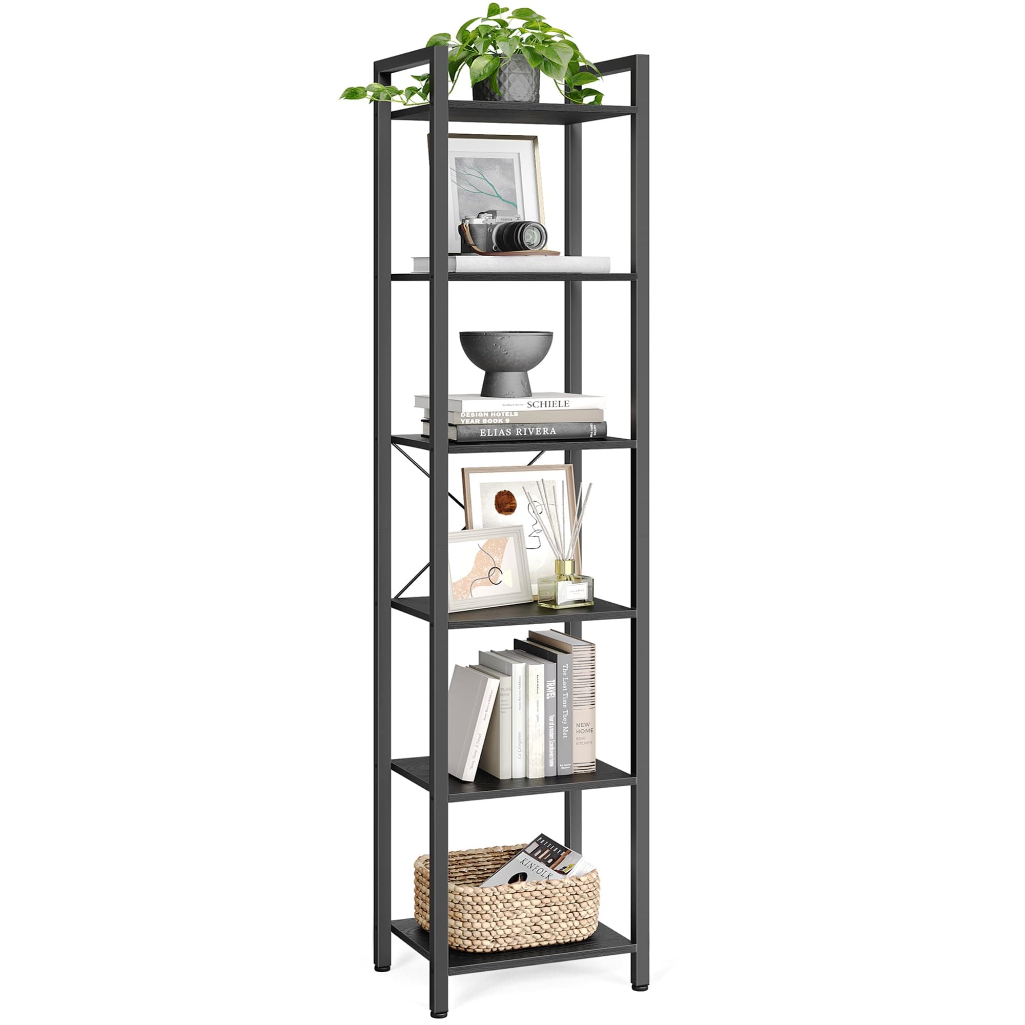 VASAGLE Regal, Bücherregal, Standregal, DVD-Regal - 6 Ebenen - 30 x 40 x 186 cm - Ebenholzschwarz-Tintenschwarz