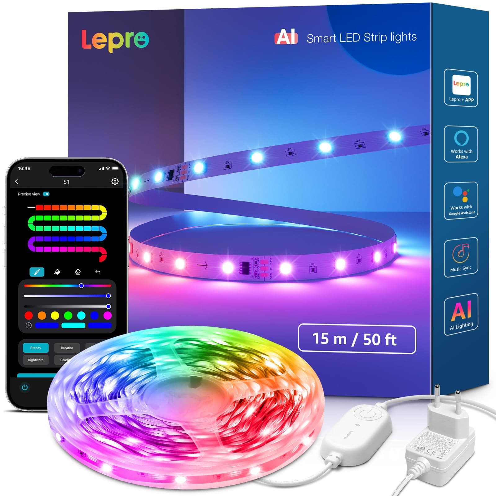 Lepro AI LED Strip S1, RGBIC 15M Smart LED Streifen mit KI-Lichtdesign-Assistent 🌈🎶