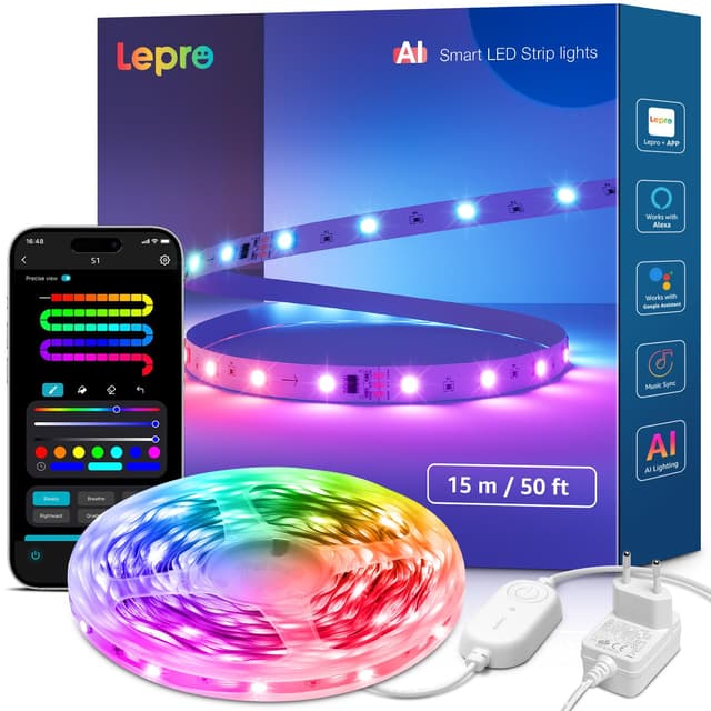 Lepro AI LED Strip S1, RGBIC 15M Smart LED Streifen mit KI-Lichtdesign-Assistent 🌈🎶