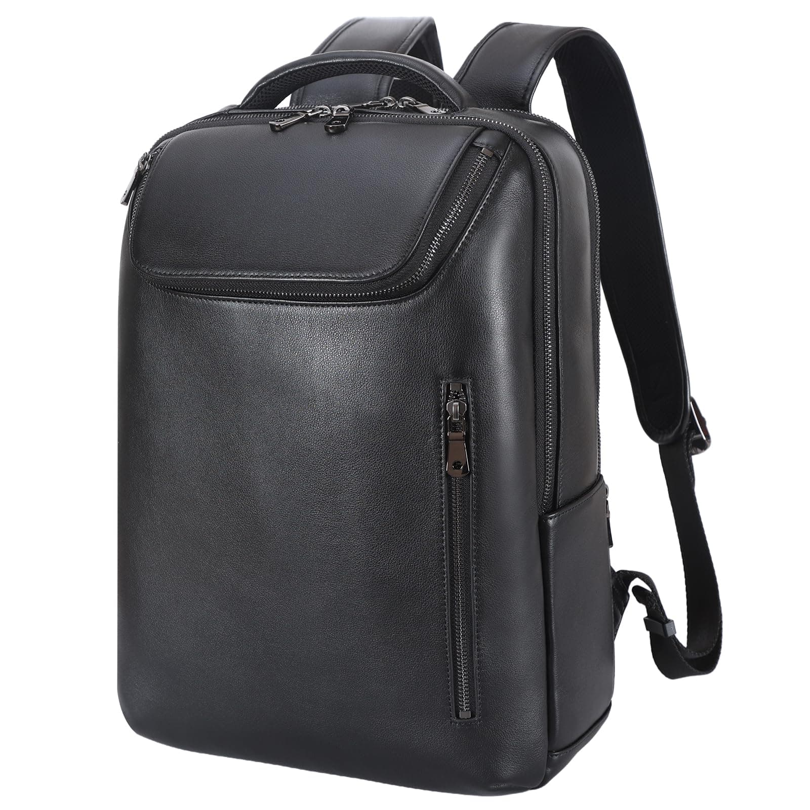 TIDING Leder Laptop Rucksack 15,6 Zoll 🎒 Business Lederrucksack Schulrucksack Büro Laptoptasche Daypack für Damen und Herren, Schwarz