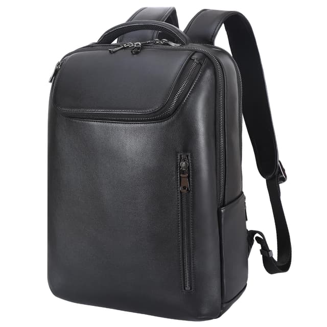 TIDING Leder Laptop Rucksack 15,6 Zoll 🎒 Business Lederrucksack Schulrucksack Büro Laptoptasche Daypack für Damen und Herren, Schwarz