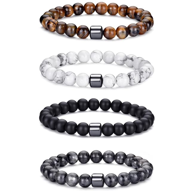 MOROTOLE Armband Herren Set mit Tigerauge und Lavastein Perlen