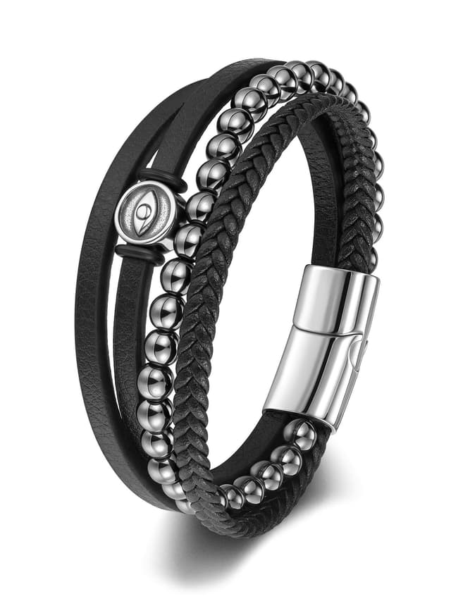 Zysta Armband Herren - Lerderarmband 🐯🖤 - Tigerauge/Hämatit Perlenarmband Männer