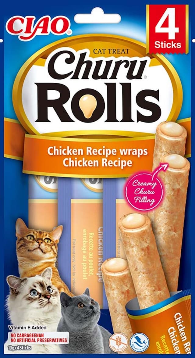 🐱 INABA Churu Rolls mit 59% Hühnerfleisch und 16% Thunfisch Katzenleckerlis 🐟 | Getreidefrei, Zuckerfrei, Keine Nebenerzeugnisse Katzensnacks