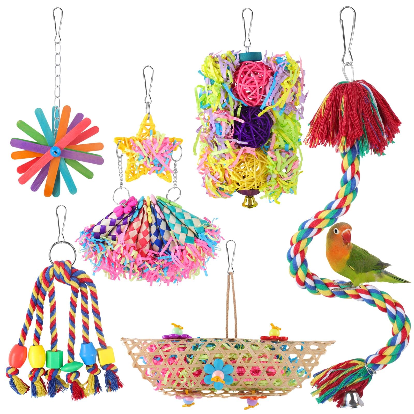 🐦🎉 Pethee 6 Stück Buntes Vogelspielzeug Set 🎁