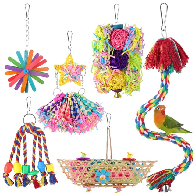 🐦🎉 Pethee 6 Stück Buntes Vogelspielzeug Set 🎁
