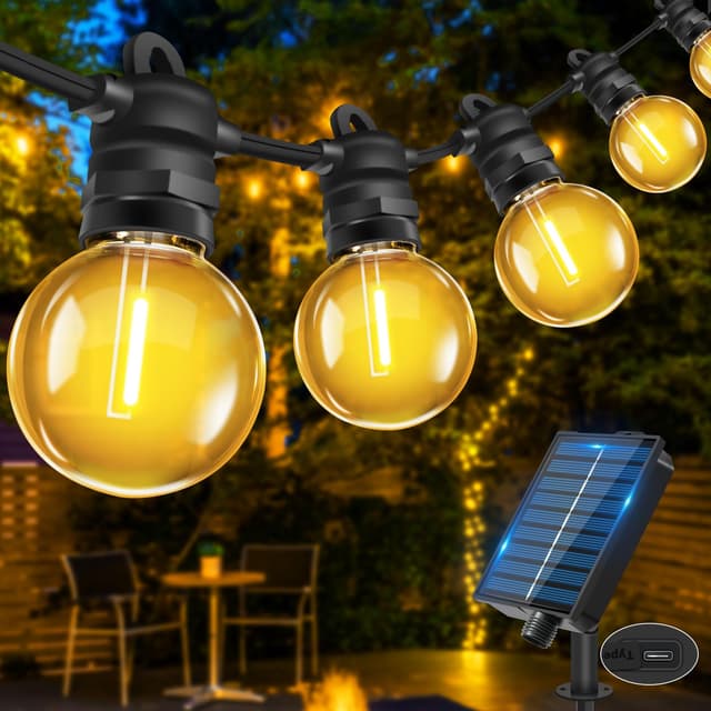 🌟 Bowfar Lichterkette Außen Solar 6M - 10+1 G40 Glühbirnen 🌞