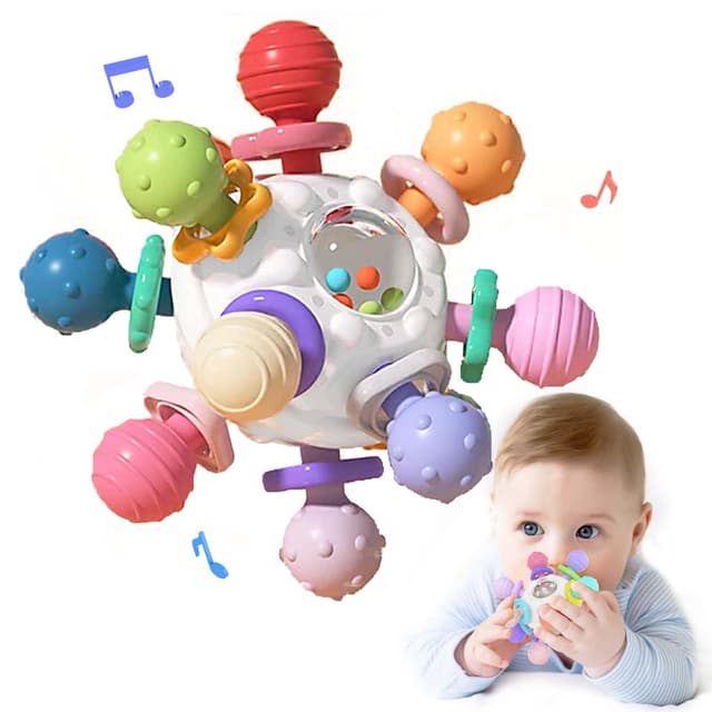 👶🪀 Beißspielzeug Baby ab 3 Monate, Sensorik Rassel Greifball Babyspielzeug 🎁