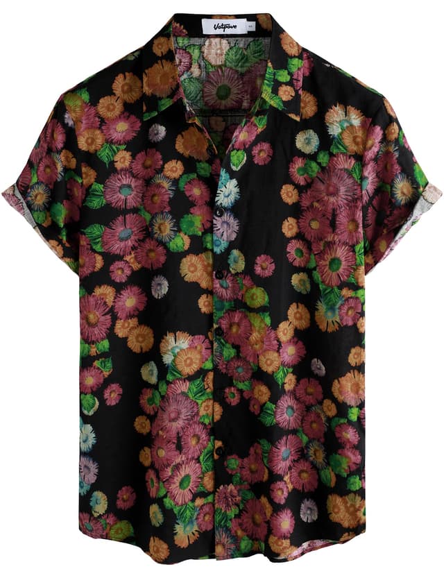 🌺🌴 VATPAVE Herren Hawaii Hemd Männer Kurzarm Sommer Freizeithemd Casual Strand Blumen Hawaiihemd L Schwarz Rot 🌴🌺