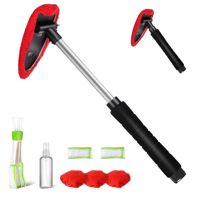 🚗 MASTERTOP Auto Scheibenreiniger Set 🌟 Teleskop Griff 🪟 5 Mikrofaserpads 🧼
