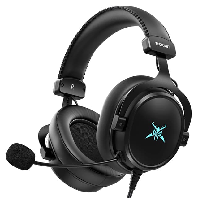 TECKNET Gaming Headset mit Mikrofon Kabelgebunden 🎧 LED-Beleuchtung 🌟 - Schwarz Groß