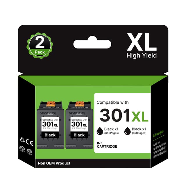 🖨️ 301 XL Schwarz Kompatibel für HP 301 Druckerpatronen 301XL Multipack für HP Envy 4500 Druckerpatronen 5530 4504 5534 Deskjet 2540 2544 1510 Officejet 4630 2620 (Schwarz, 2er-Pack)
