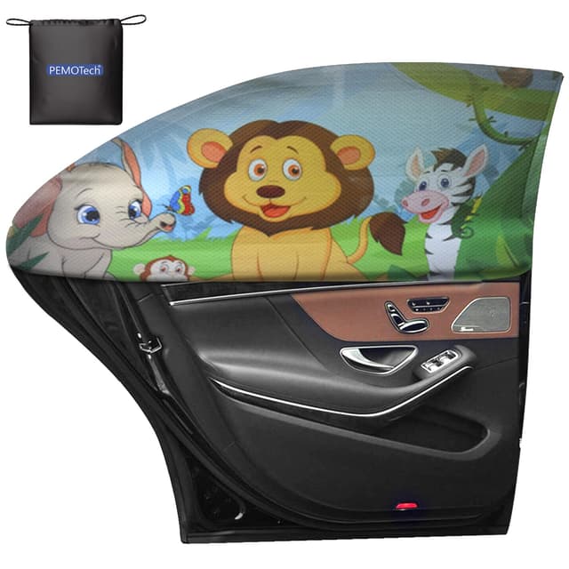 PEMOTech Sonnenschutz Auto Baby, 2 Pack UV-Schutz Sonnenschutz Auto Kinder Cartoon Animal Design