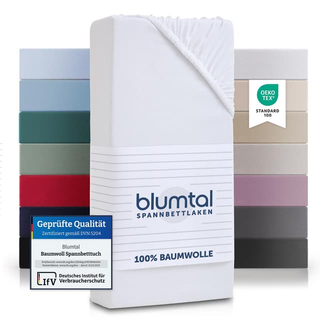 Blumtal® Basics Spannbettlaken 140x200cm - Baumwolle/Jersey - Oeko-TEX zertifiziertes Bettlaken - Weiß