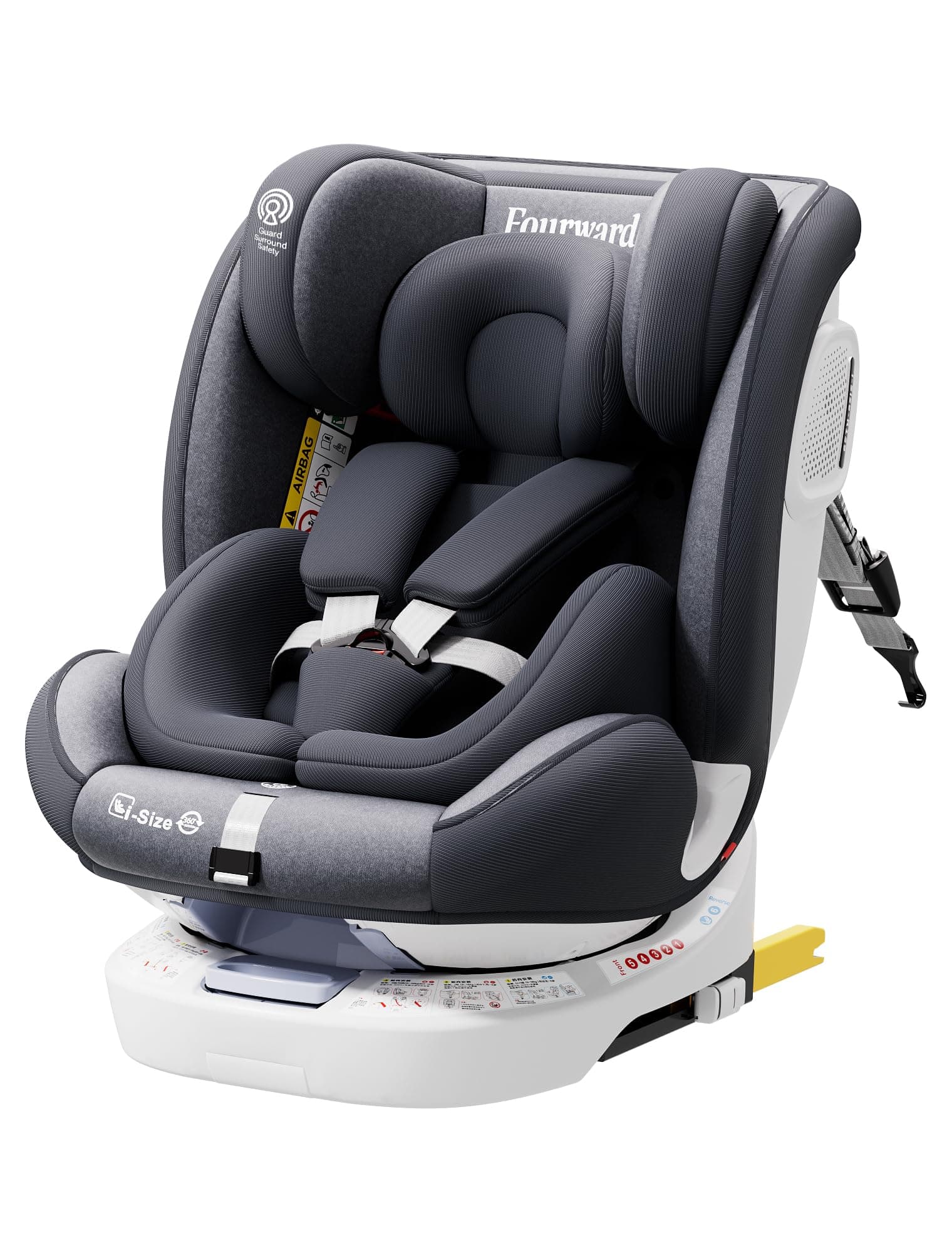 Fourward Baby Autositz Kindersitz 360°drehbar mit ISOFIX und Ruheposition, 40-150 cm / 0-12 Year, Grau Neu Grau