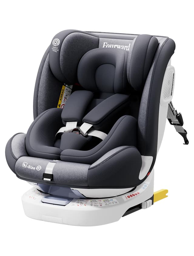 Fourward Baby Autositz Kindersitz 360°drehbar mit ISOFIX und Ruheposition, 40-150 cm / 0-12 Year, Grau Neu Grau
