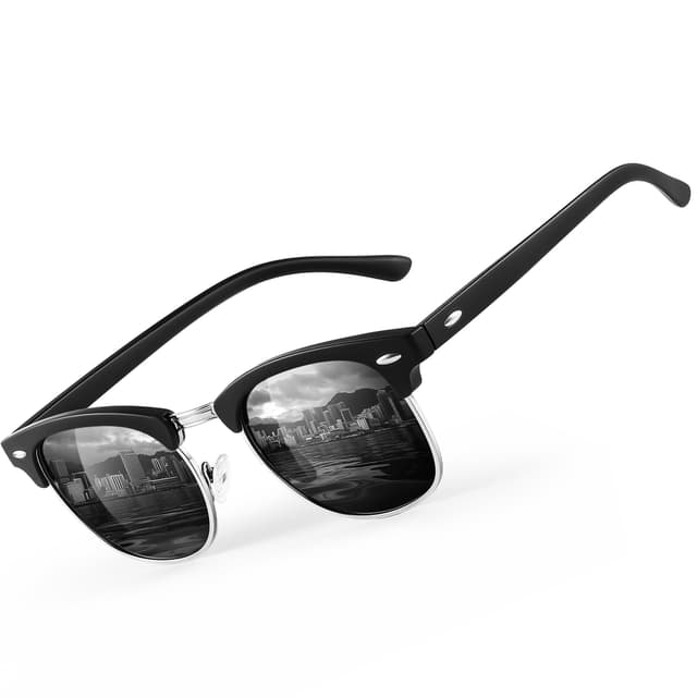 🕶️ Glapeame Polarisierte Sonnenbrille Herren Halbrahmen Sonnenbrillen Damen Sunglasses Men Women Sonnenbrille Schwarz UV400 Schutz Retro für Outdoor Camping Reise 1-sand Schwarz-silber