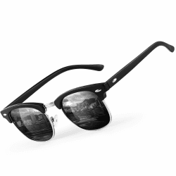 🕶️ Glapeame Polarisierte Sonnenbrille Herren Halbrahmen Sonnenbrillen Damen Sunglasses Men Women Sonnenbrille Schwarz UV400 Schutz Retro für Outdoor Camping Reise 1-sand Schwarz-silber Angebot bei HelloDeals