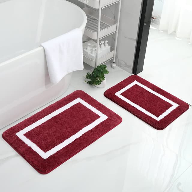Homaxy Badezimmerteppich Set rutschfest Badematten Set 2 teilig 🌸 Weiche Mikrofaser Flauschige Badteppich Badvorleger Set 2 teilig – 40 x 60 cm+ 50 x 76 cm, Weinrot