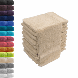 10er Set Waschhandschuhe Waschlappen Beige 16x21 cm | Premium Qualität 500 g/m² 🌟