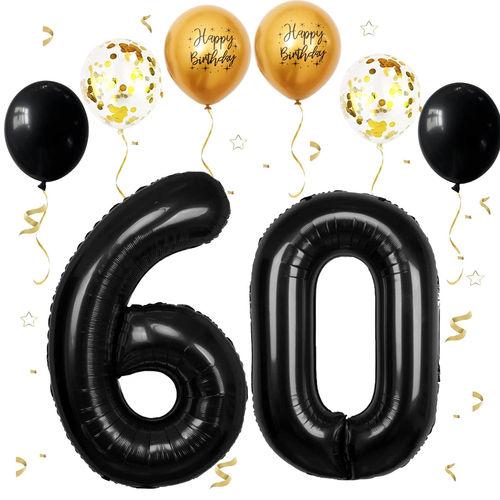 Schwarz Luftballon 60, XXL Riesige Geburtstag Ballon 60, 40" - 101cm Ballon Zahl Deko Folienballon Zahlen 0 & 6