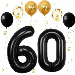 Schwarz Luftballon 60, XXL Riesige Geburtstag Ballon 60, 40" - 101cm Ballon Zahl Deko Folienballon Zahlen 0 & 6