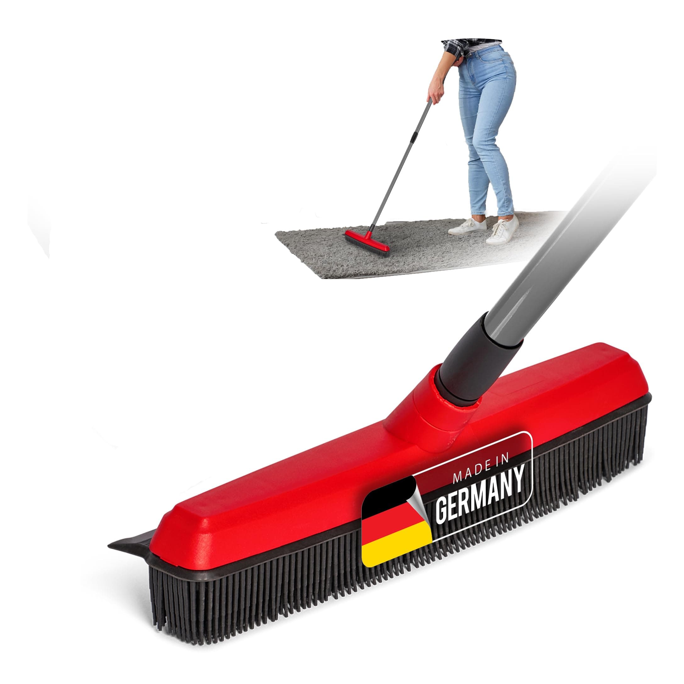 Novaliv Gummibesen mit Teleskopstiel 🧹 Auto & Abzieher Friseurbesen Gummi Noppenbesen Hundehaarentferner Broom Parkett Besen für Drinnen Steinböden Teppichbesen Bodenabzieher Haushaltsbesen Wunderbesen 1 Besen mit Stiel