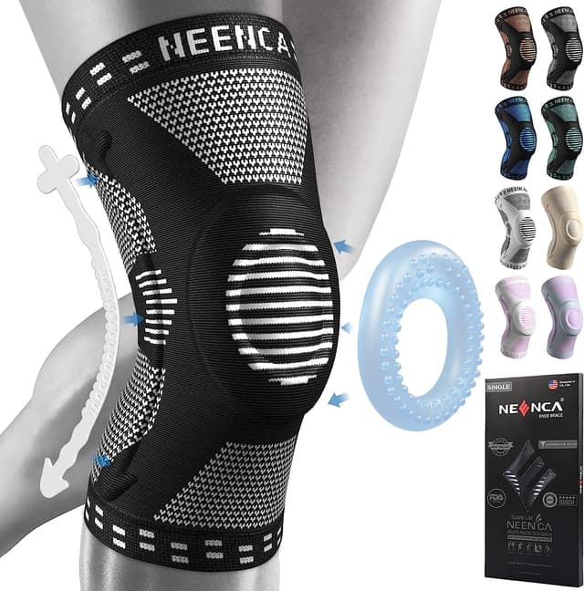 NEENCA Kniestütze - Komprimierte Kniebandage mit Patella Gel Pads & Feder Seitenstabilisatoren