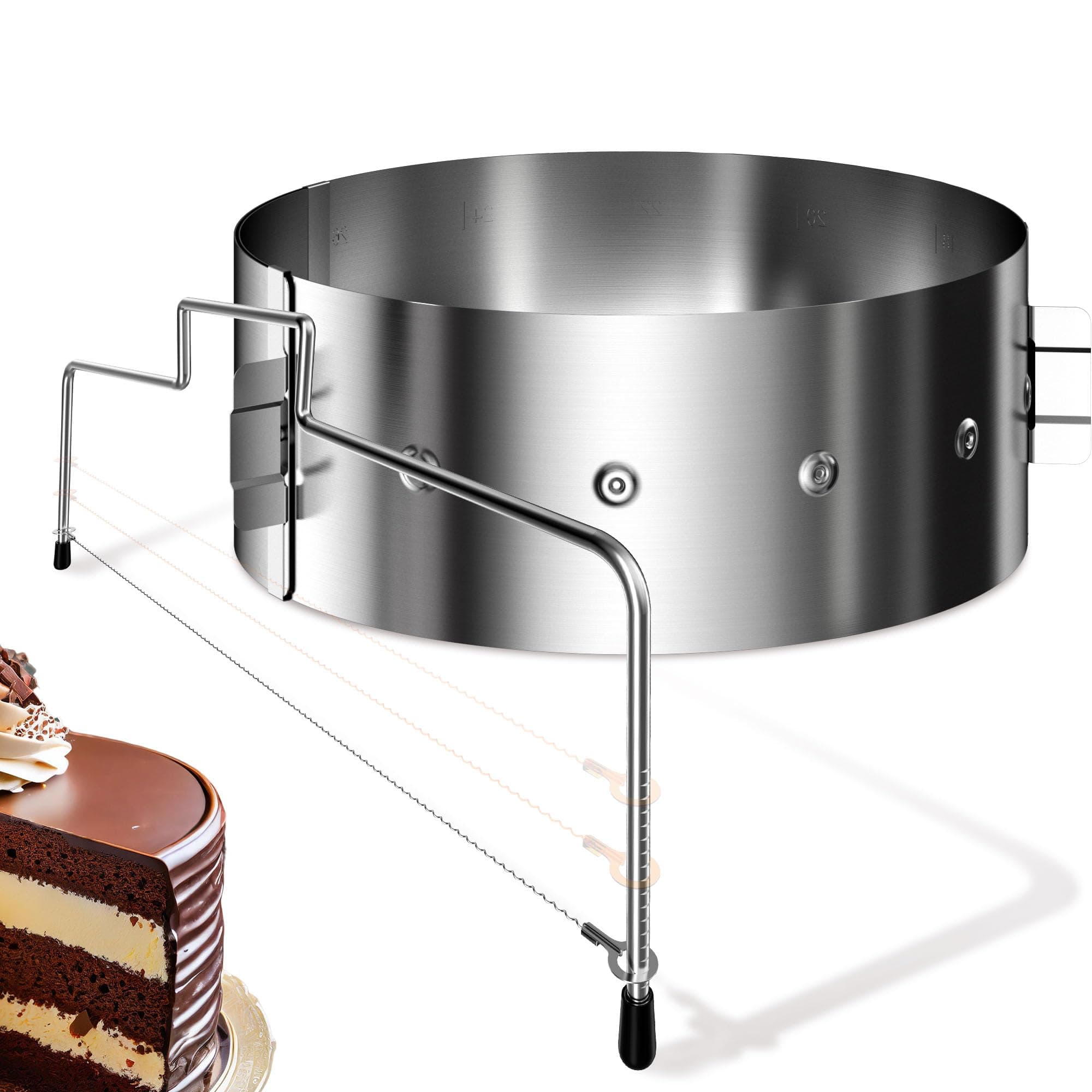 🎂 Menz Set Tortenring verstellbar hoch 10 cm + Tortenschneider höhenverstellbar - 2-teiliges Edelstahl Torten-Zubehör Set
