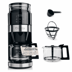 Barista Kaffeemaschine mit Mahlwerk  | Filterkaffeemaschine mit Glaskanne  | 900W Filtermaschine mit Touchdisplay & Timerfunktion