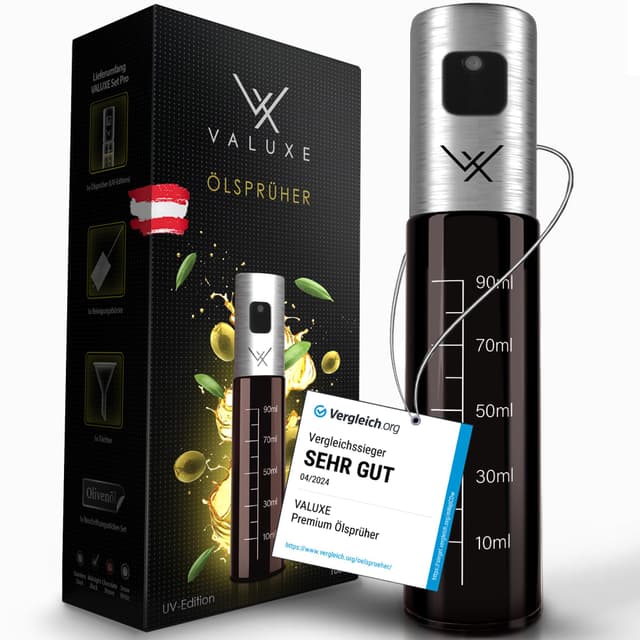VALUXE® Ölsprüher für Speiseöl und Essig mit UV-Schutz Glas & Sprühfilter