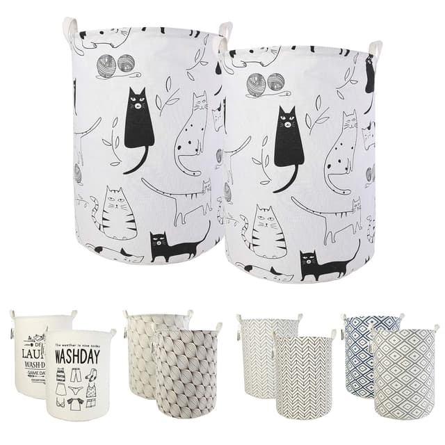 🧺🐱 LessMo 2PCS 17.7" Wäschekorb Sortierer - Faltbar - 2er Set Wäschesammler 🐶🧺