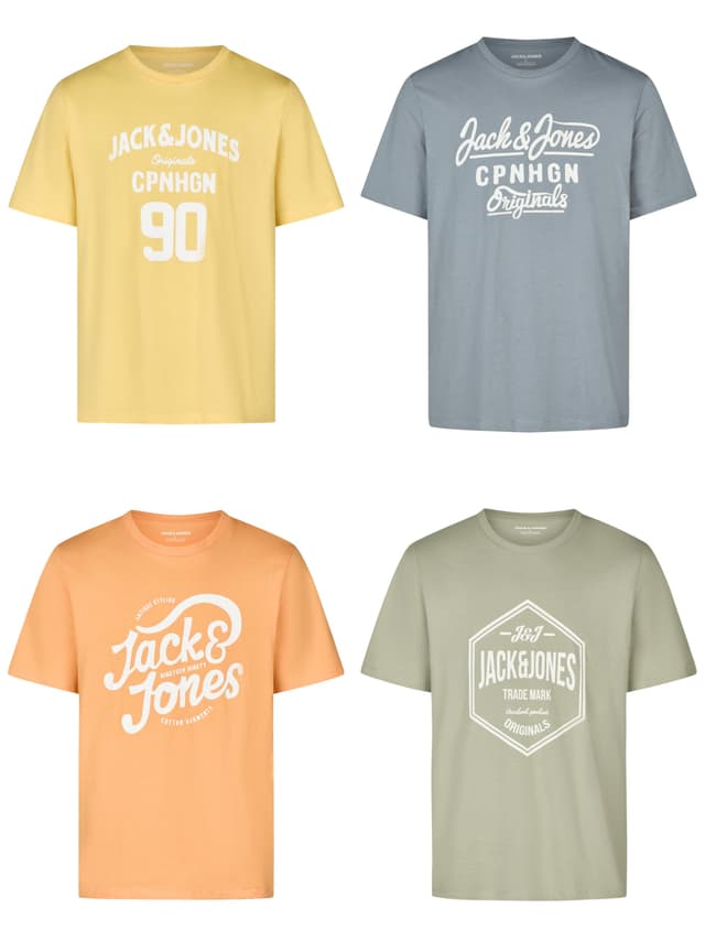 JACK & JONES Tshirt Herren Regular Fit JJLINO 4er Pack Set 🌟👕🛍️