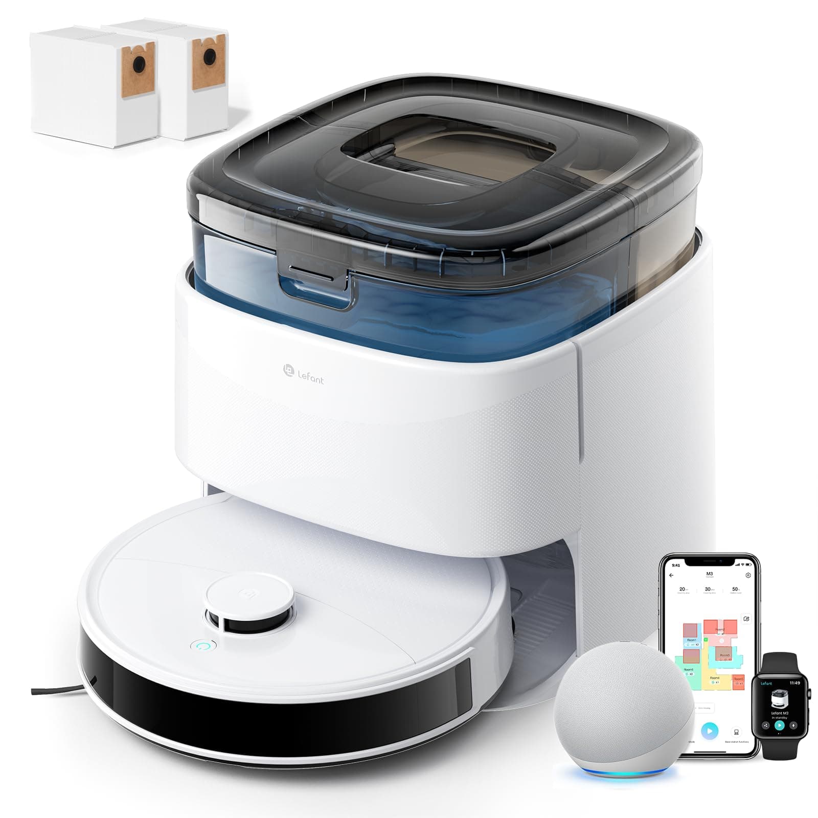 LEFANT M3 Saugroboter mit Wischfunktion | 12000Pa Saugleistung | Automatische Staubentleerung