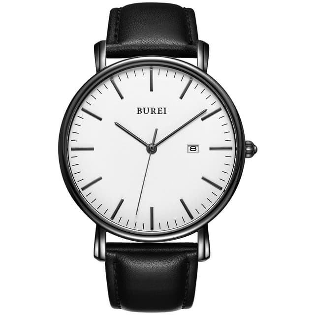 BUREI Herren Uhren Ultra Dünne Schwarze Minimalistische Quartz mit Datumsanzeige Schwarz / Weiß 🕒⌚