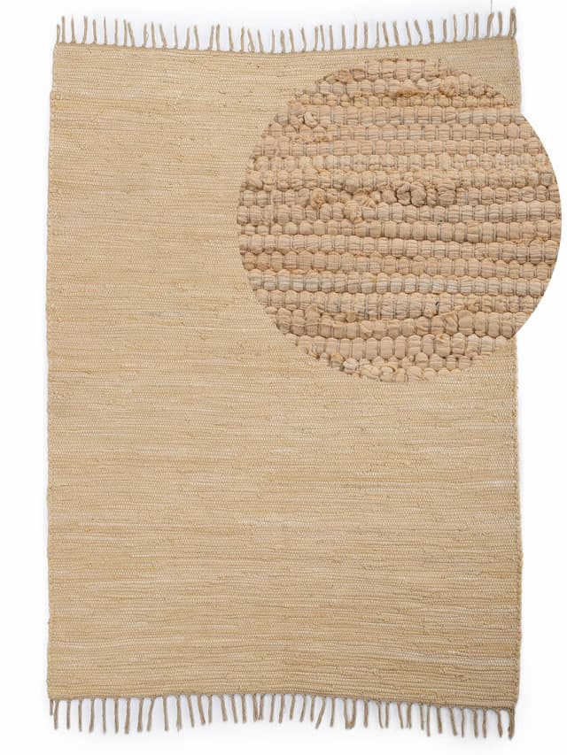 Carpetfine Flickenteppich Kelim Chindi Uni Beige 60x90 cm 🏡