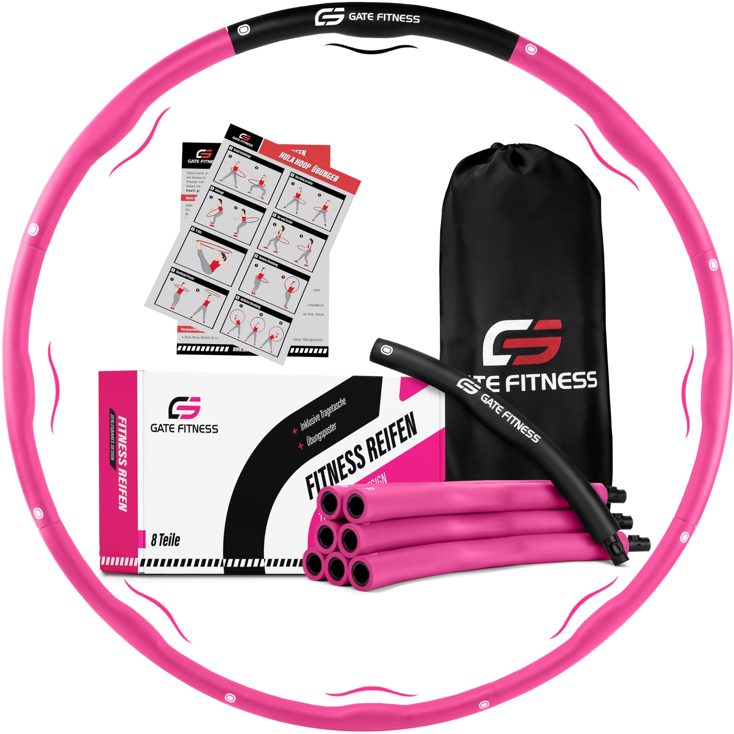 🔥 GATE FITNESS Hula Hoop Reifen für Erwachsene und Kinder zum Abnehmen | 6 bis 8 Segmente Hoola Reifen mit Wellendesign
