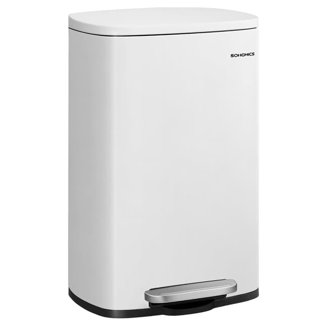 🗑️ SONGMICS Mülleimer Küche, 50 Liter, Abfalleimer, Treteimer, mit Deckel, Softclose, Fußpedal, Stahl, Inneneimer, weiß LTB101W01